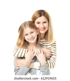 Happy Mother And Daughter On White Background