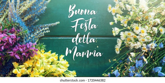 Happy Mother day  text in italian, bouquet of flowers Love Greeting Card 