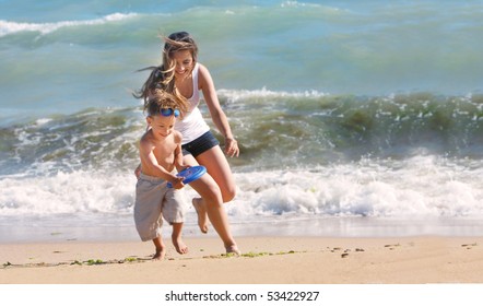 Answer, Mother in the beach nak casual Excited Mother in the beach nak