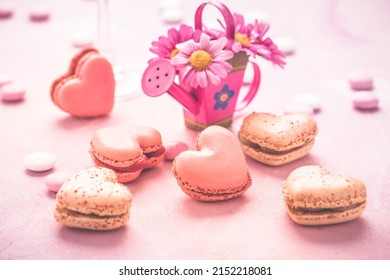 Happy Mothers Day - Sweet Macarons With Flowers In Pink Tone In Pink Tone