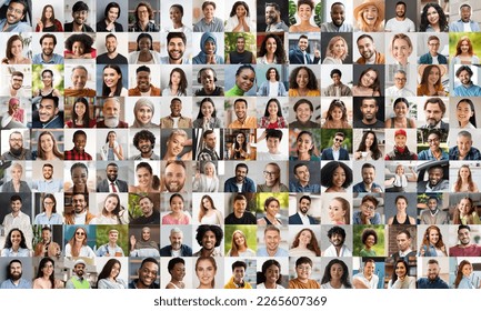 Happy multicultural people enjoying life, men and women different ages, kids cheerfully smiling at camera, collection of closeup candid photos outdoors and indoors, collage - Shutterstock ID 2265607369