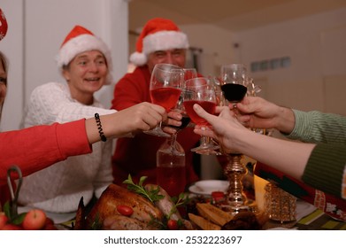 Happy multi-generational families gather at home for Christmas, exchange Christmas gifts and enjoy spending time together during the winter holidays. - Powered by Shutterstock