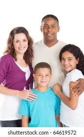 Happy Multiracial Family Of Four Studio Portrait