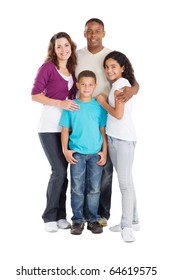 Happy Multiracial Family Of Four Studio Portrait