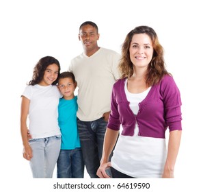 Happy Multiracial Family Of Four Studio Portrait