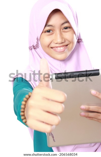 Happy Muslim Kid Head Scraf Using Stock Photo Edit Now 206568034