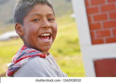 Happy Native American Boy In The Countryside.