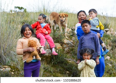 Happy Native American Woman With Her Five Children. Interracial Family. Adoption. 