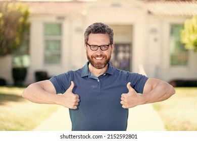 Happy Nerd Man In Glasses Showing Thumb Up Gesture, Perfect Vision