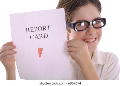 Happy Nerd With Report Card