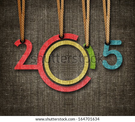 Happy New year 2015,  numbers hunging by rope as puppeteer on sackcloth background, the same concept available for 2016.