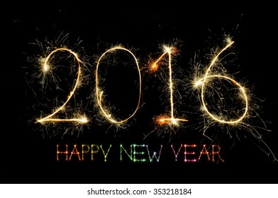 HAPPY NEW YEAR 2016  from colorful sparkle on black background - Shutterstock ID 353218184