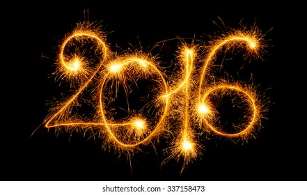 Happy New Year - 2016 made with sparklers on black background - Shutterstock ID 337158473