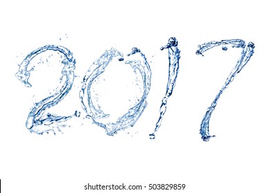 Happy New Year 2017 By Pure Splash Of Water Isolated On White Background