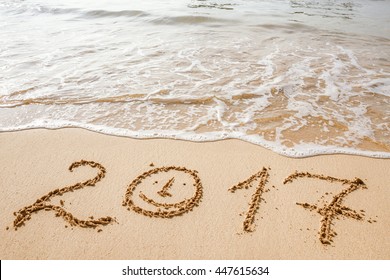 Happy New Year 2017, lettering on the beach.