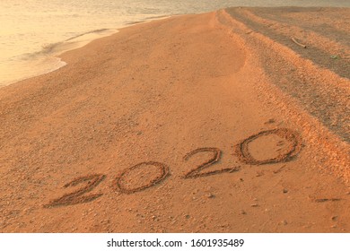 Happy New Year 2020  Wrote On The Beach At Sunset