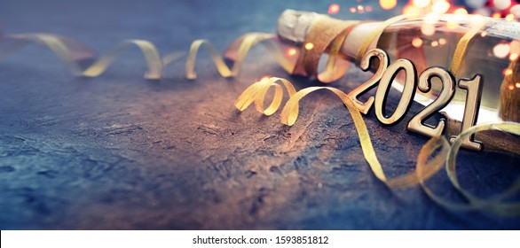 Happy New Year 2021 With Champagne Over Stone Background