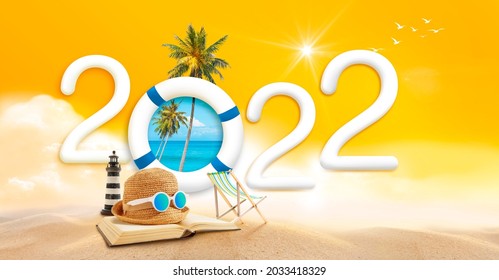 Happy new year 2022. Happiness and travel summer destination concept.