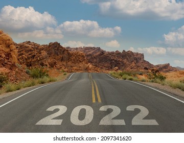 Happy New Year 2022 Road To Success Car Waving Hat Better Times Ahead