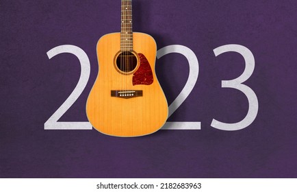 happy new year 2023. year 2023 with Acoustic guitar  - Shutterstock ID 2182683963