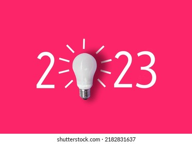 happy new year 2023. year 2023 with light bulb. creativity inspiration ,planning ideas concept  - Shutterstock ID 2182831637