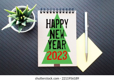 Happy New Year 2023 On Wood Cube Block And Blur Abstract Bokeh Light Background With Cop Space For Text, Happy New Year 2023 Greeting Card, Banner