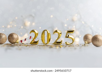 Happy New Year 2025 golden numbers on celebration background Complete with luxurious lighting Happy new year concept, Christmas, celebration season. - Powered by Shutterstock