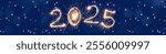 Happy New Year 2025 header Web banner. Beautiful holiday background with Sparkling creative font 2025. Panoramic New Year Template for flyer, holiday billboard