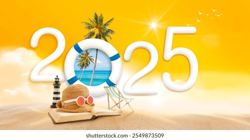 Happy new year 2025.  Sea,sand,beach travel destination concept. - Powered by Shutterstock