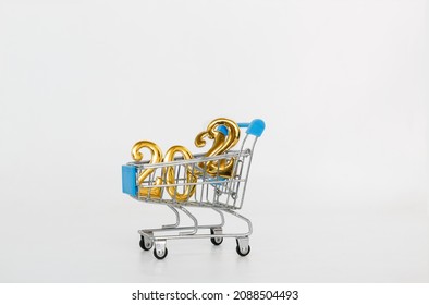 Happy New Year Concept,2022 In A Shopping Trolley With White Background