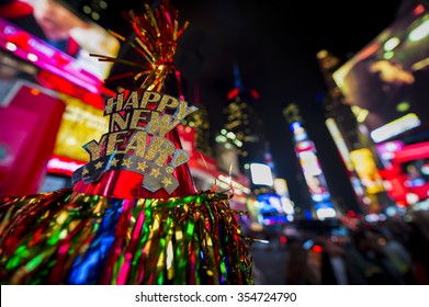 Happy New Year Hat With Colorful Decoration In Times Square New York City