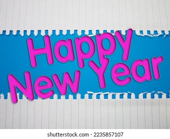 Happy New Year text with Torn, Crumpled White Paper on colored background. - Shutterstock ID 2235857107