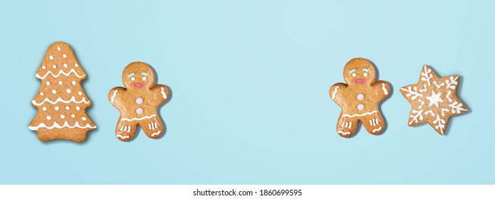 Happy New Year's set of the gingerbread man from ginger biscuits glazed sugar icing decoration - Shutterstock ID 1860699595