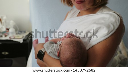 Image, Stock Photo Mother hugging her sleeping baby girl