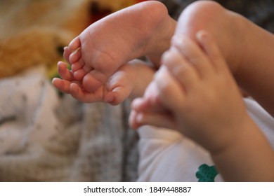 Happy Newborn Baby Position Hands Footy 