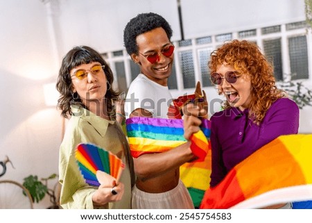Similar – Image, Stock Photo Cheerful non-binary person dancing on the street in the city