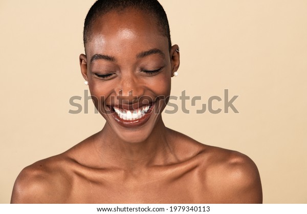 Happy Nude Black Woman Against Beige Stock Photo 1979340113 Shutterstock