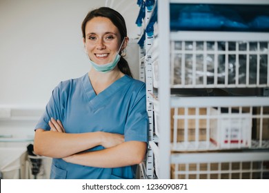 Happy Nurse In A Medical Supplies Room