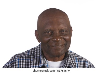 Happy Old African American Man. Shot Against White Background.