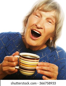 Happy Old Lady With Coffee