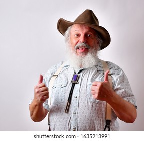 Happy Old Man.
Man Giving Sign Of Approval
Man Signals With Both Thumbs Up
Sign For Job Well Done