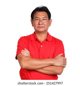 Happy Old Man Red  T-shirt On White Background