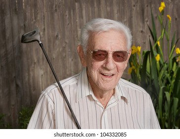 Happy Old Man Senior Citizen With Golf Club