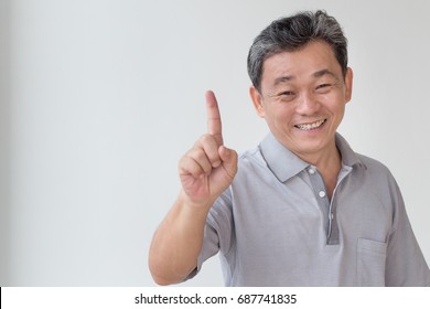 Happy Old Senior Man Pointing Up 1 Finger