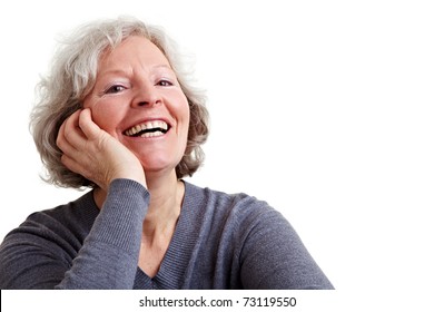 Happy Old Senior Woman With Grey Hair Laughing