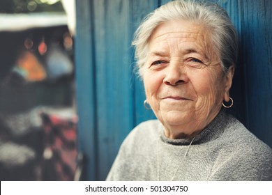 Happy Old Senior Woman Smiling Outdoor Portrait