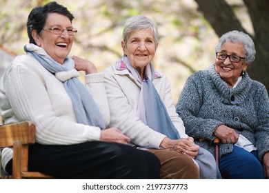 Happy old women sitting on bench in park smiling happy life long friends enjoying retirement together - Powered by Shutterstock