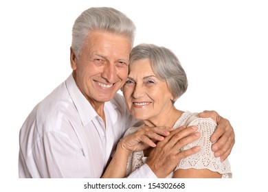 Happy Older Pair On A White Background