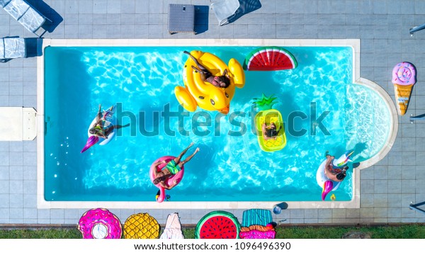 Happy People Partying Exclusive Swimming Pool Stock Photo Edit