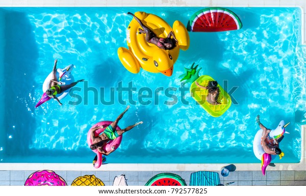 Happy People Partying Exclusive Swimming Pool Stock Photo Edit